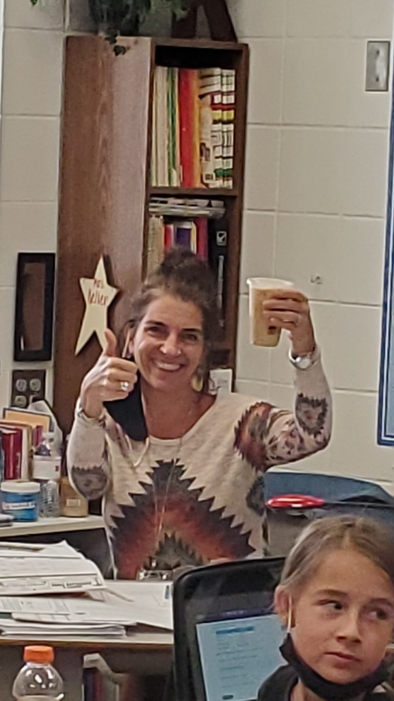 Mrs. Keller with her iced coffee for Teacher Appreciation Week!